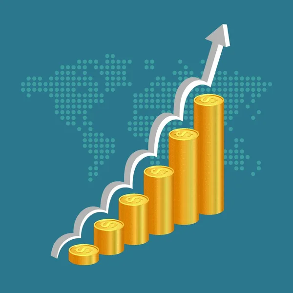 Concept Réussite Financière Empilements Pièces Avec Graphique Fond Carte Monde — Image vectorielle