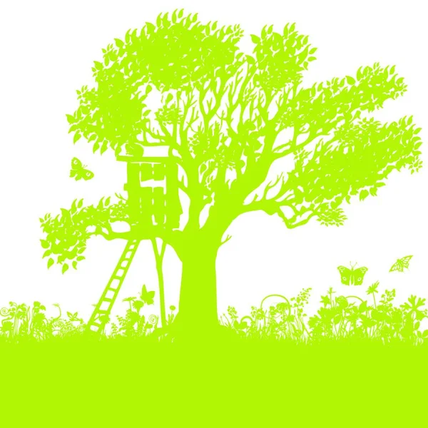 Δεντρόσπιτο Ένα Παλιό Δέντρο — Διανυσματικό Αρχείο