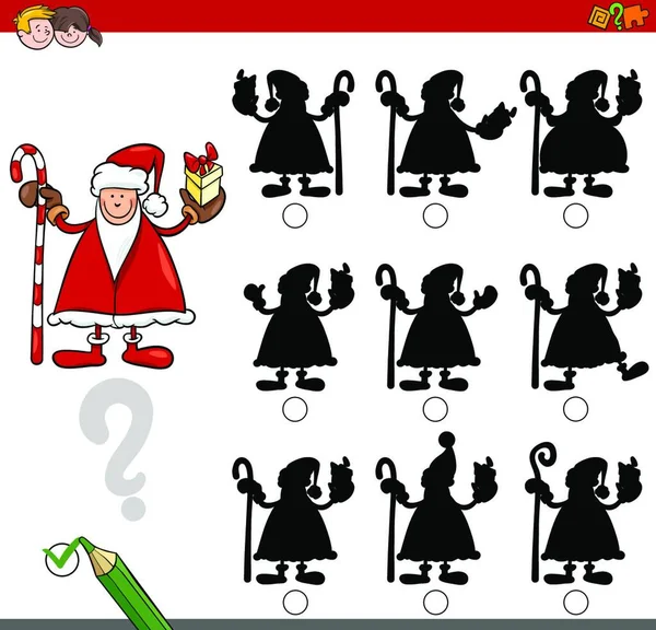 Cartoon Illustration Finding Right Shadow Educational Activity Kids Christmas Santa — Stock Vector