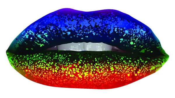 Lábios Festa Arco Íris Com Brilho Ilustração Isolada Detalhada Vetor — Vetor de Stock
