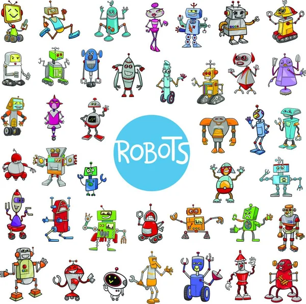 Мультиплікаційна Ілюстрація Роботів Фантастичних Персонажів Величезний Набір — стоковий вектор