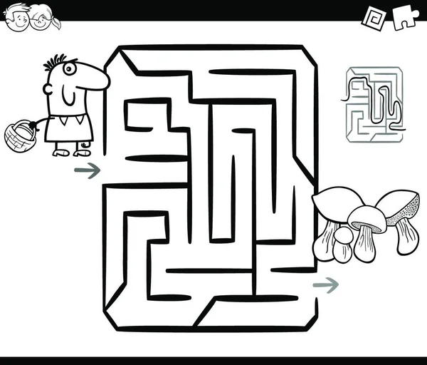 Svart Och Vit Tecknad Illustration Utbildning Labyrint Eller Labyrint Spel — Stock vektor