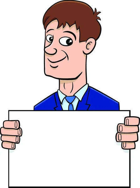 Cartoon Illustration Man Businessman Character Blank White Board Card — Stock Vector