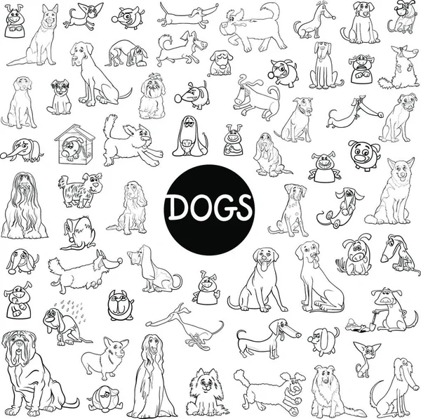 Zwart Wit Cartoon Afbeelding Van Honden Pet Dierlijke Karakters Grote — Stockvector