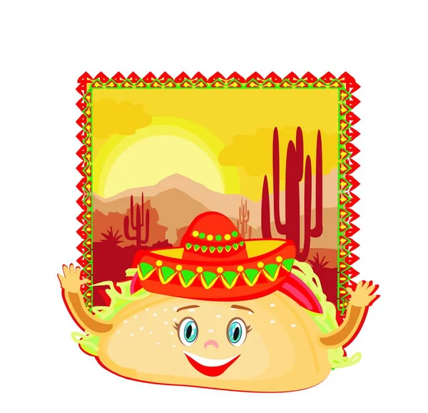 Zabawny Znak Tacos Meksykańska Karta Ramowa — Wektor stockowy
