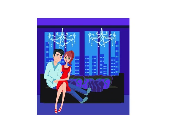 Jeune Couple Sur Canapé Amoureux — Image vectorielle