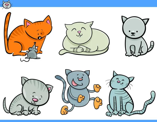 Karikatür Çizimi Cats Yavru Kedi Hayvan Karakter Kümesi — Stok Vektör
