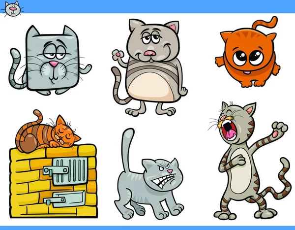 Funny Cats Yavru Kedi Hayvan Karakterleri Koleksiyonu Çizgi Film Gösterimi — Stok Vektör