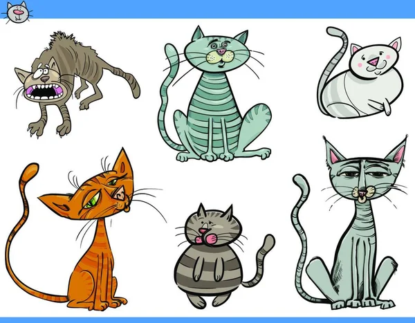 Cartoon Illustration Katter Husdjur Djur Tecken Set — Stock vektor