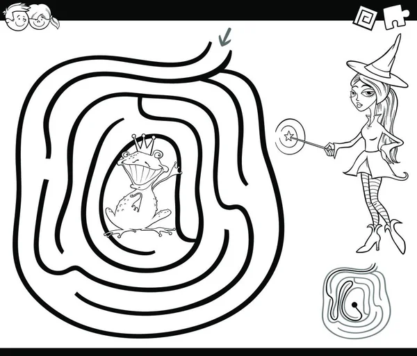 Ilustración Dibujos Animados Blanco Negro Laberinto Educación Juego Laberinto Para — Vector de stock