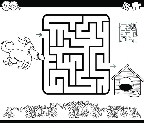 Desenhos Animados Preto Branco Ilustração Educação Labirinto Labirinto Jogo Para — Vetor de Stock