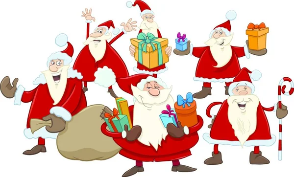 Desenhos Animados Ilustração Papai Noel Personagens Grupo Época Natal — Vetor de Stock