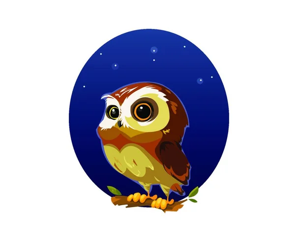 Vetor Digital Engraçado Quadrinhos Coruja Pássaro Com Grandes Olhos Noite —  Vetores de Stock