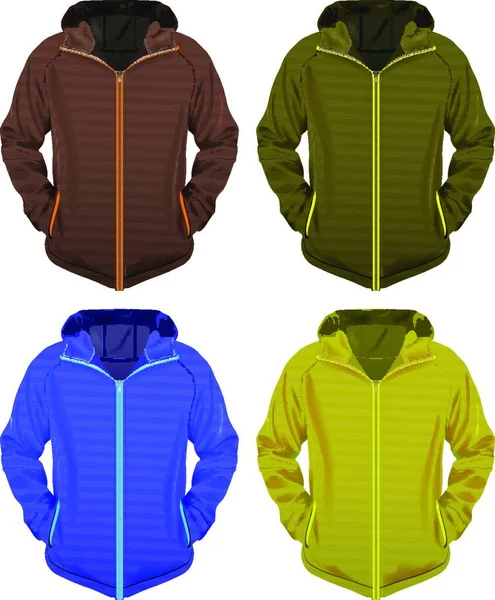 四件不同颜色的矢量夹克 适用于您的品牌 Eps 10矢量 透明度和渐变网格 — 图库矢量图片
