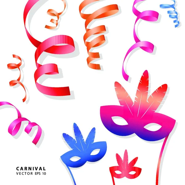 Digital Vector Blue Red Yellow Carnival Masks Drawn Simple Line — Stock Vector