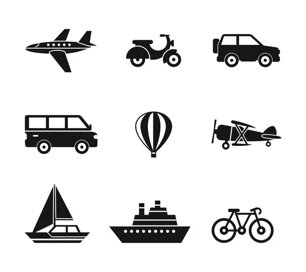 Icônes Transport Voyage Noir Vectoriel Numérique Avec Dessin Graphique Art — Image vectorielle
