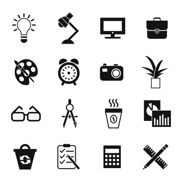 Iconos Espacio Trabajo Negro Vector Digital Conjunto Con Dibujado Gráfico — Archivo Imágenes Vectoriales