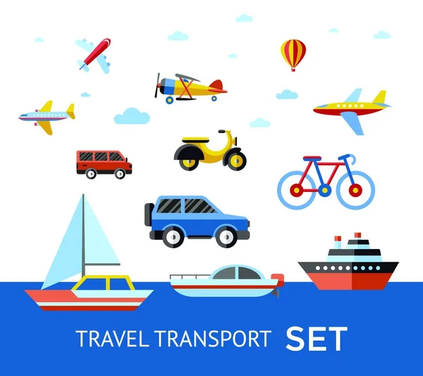 Digitaler Vektor Blau Rote Reise Transport Symbole Mit Gezeichneter Einfacher — Stockvektor