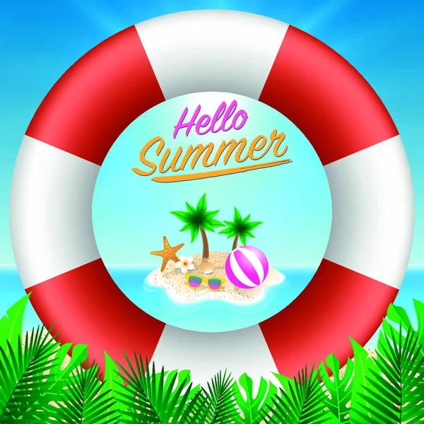 Hallo Sommer Hintergrund Strand Insel Hintergrund Mit Sonnenbrille Strohhut Und — Stockvektor