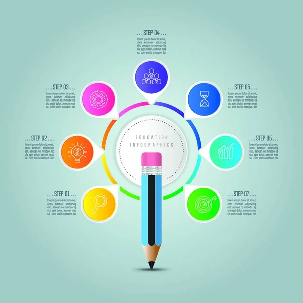 Educatie Infographics Template Stap Optie Tijdlijn Infographic Design Vector Marketing — Stockvector