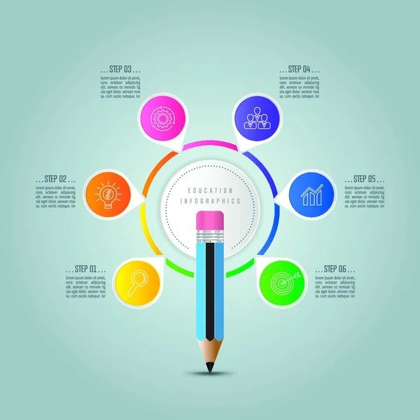 Onderwijs Infographics Sjabloon Stap Optie Tijdlijn Infographic Vector Marketing Iconen — Stockvector