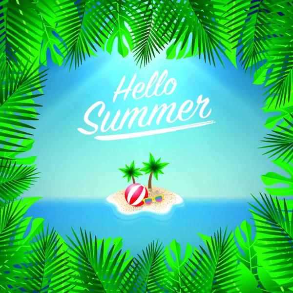 Hallo Sommer Hintergrund Strand Insel Hintergrund Mit Sonnenbrille Und Strandball — Stockvektor