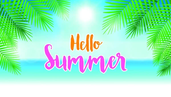 Hallo Sommerkonzept Sommer Hintergrund Mit Blauem Himmel Und Palmblättern Design — Stockvektor