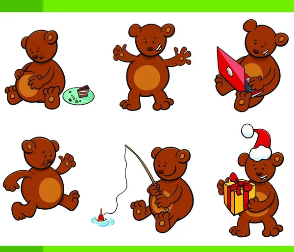 Ilustracja Zestaw Bear Zwierząt Postaci Kreskówek Różnych Sytuacjach — Wektor stockowy
