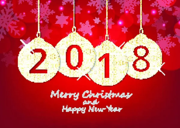 Feliz Navidad Feliz Año Nuevo Colgando 2018 Número Bolas Purpurina — Vector de stock
