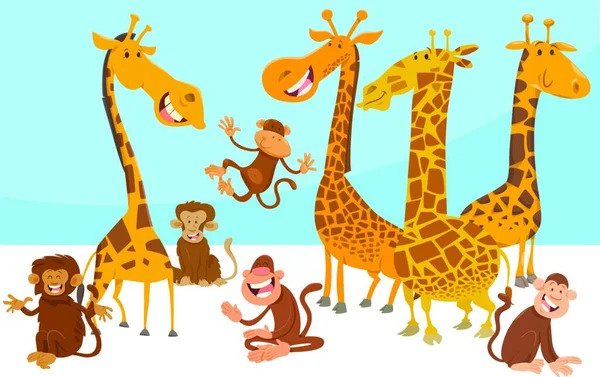 Cartoon Illustration Von Happy Wild Safari Tierfiguren Gruppe — Stockvektor