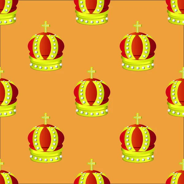 Golden Crown Seamless Pattern Isolated Orange Background — Stock Vector