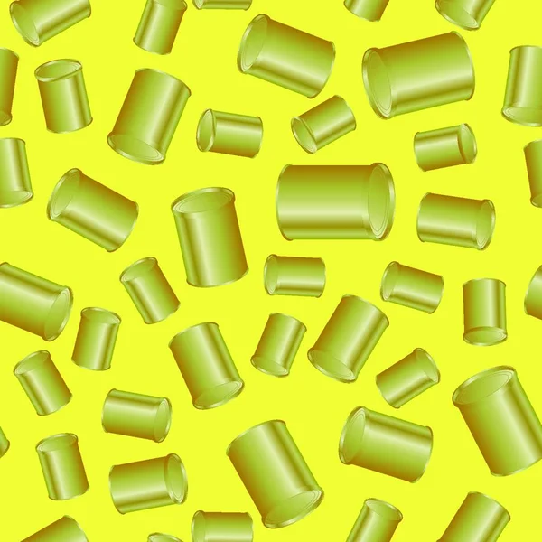 黄色の背景に金属缶シームレスパターン — ストックベクタ
