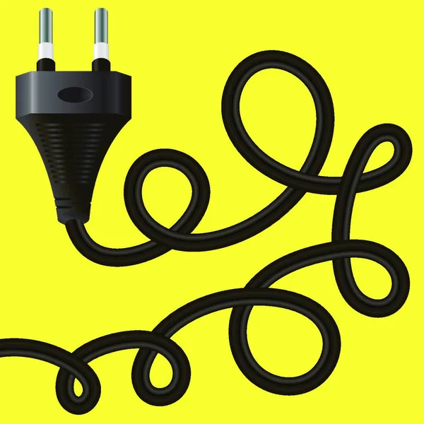 Plug Negro Con Cable Sobre Fondo Amarillo — Vector de stock
