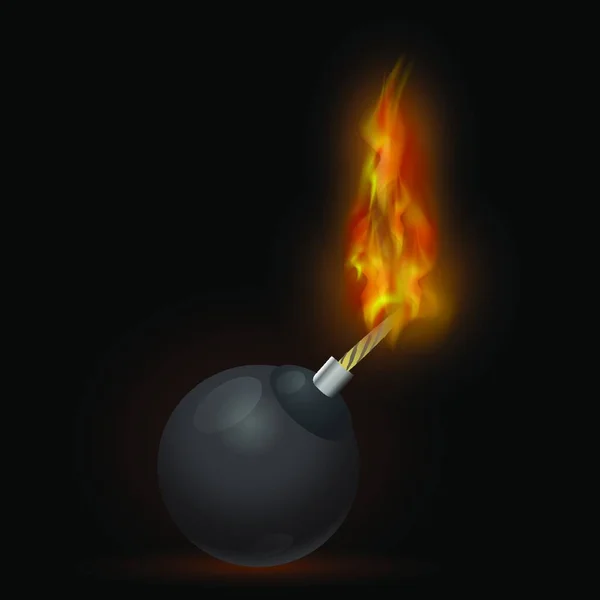 Burning Bomb Icon Isolated Black Background — Stock Vector