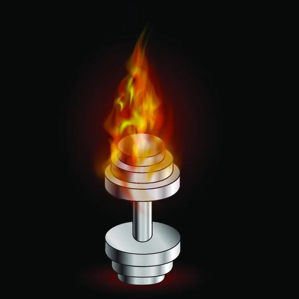 Μεταλλικό Dumbbell Και Φωτιά Φλόγα Φόντο Αθλητικής Ικανότητας — Διανυσματικό Αρχείο