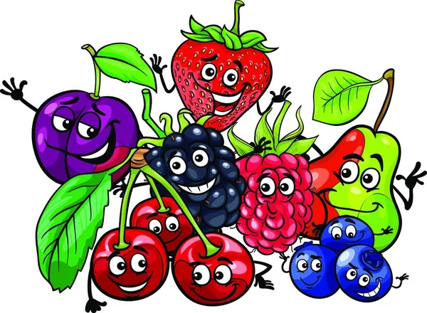 Illustration Dessins Animés Fruits Drôles Food Characters Group — Image vectorielle