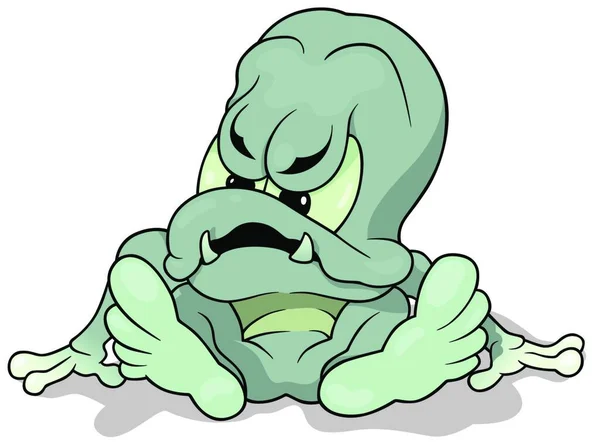 坐在地面 卡通插图 矢量的愤怒的怪物 — 图库矢量图片