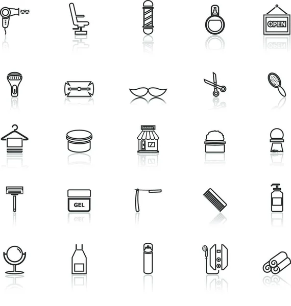 Barber Line Icons Reflect White Background — Stock Vector