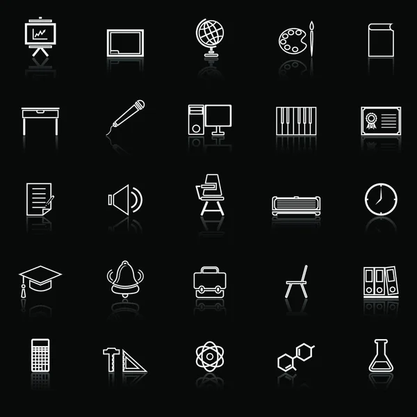 Iconos Línea Aula Con Reflexionar Sobre Fondo Negro — Vector de stock