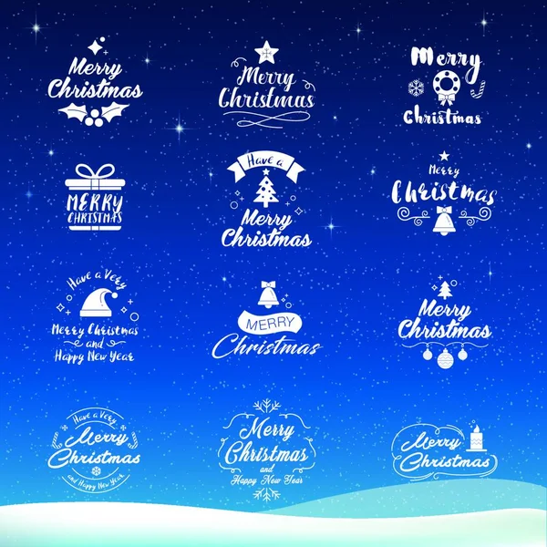 Feliz Navidad Feliz Año Nuevo Conjunto Iconos Tipografía Diseño Texto — Vector de stock