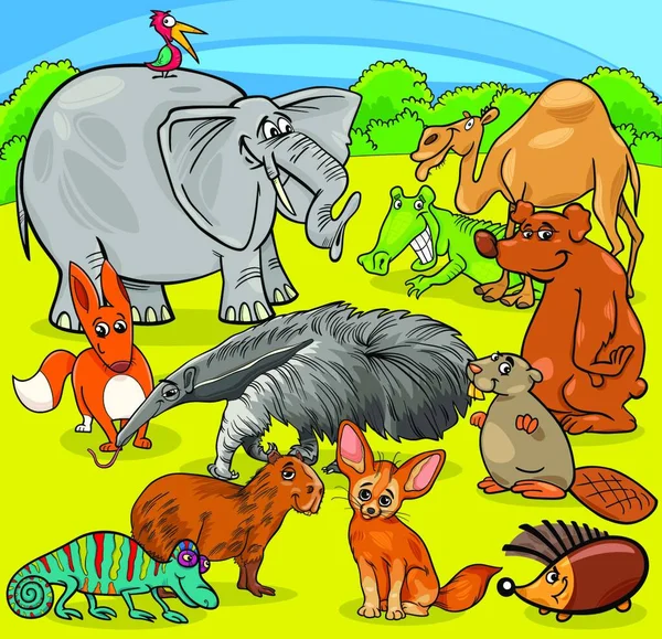 Cartoon Illustration Der Lustigen Tierfiguren Gruppe — Stockvektor