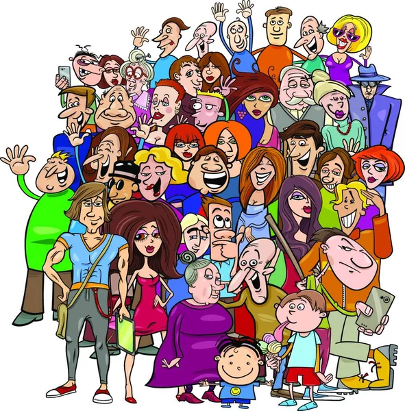 Ilustración Dibujos Animados Del Grupo Personajes Gente Multitud — Vector de stock
