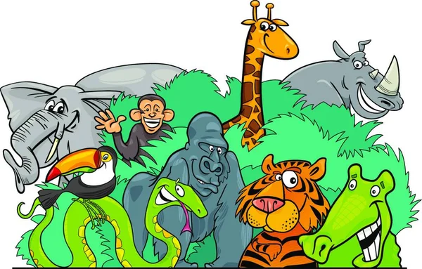 Cartoon Illustration Jungle Wild Animal Characters Group — Stock Vector