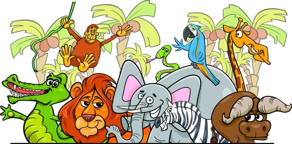 Dibujos Animados Ilustración Safari Africano Animales Salvajes Personajes Grupo — Vector de stock