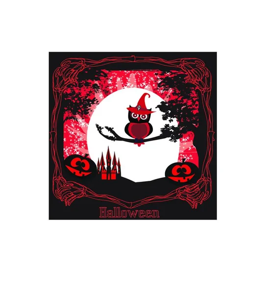 Хэллоуинская Сова Лунном Фоне — стоковый вектор
