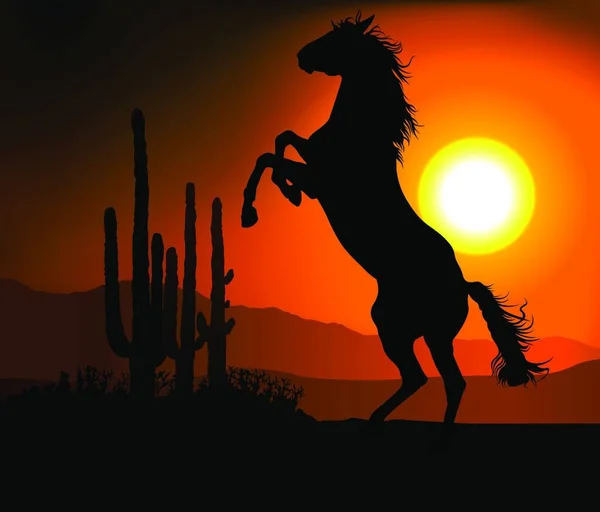 Mustang Sunset Pozadí Ilustrace Vektor — Stockový vektor