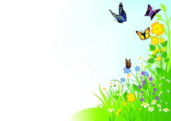 蝶と野生の花の背景 イラスト ベクター — ストックベクタ