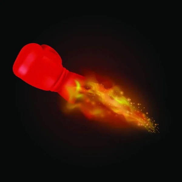 Guante Rojo Ardiente Deportivo Volador Con Llama Fuego Aislado Sobre — Vector de stock