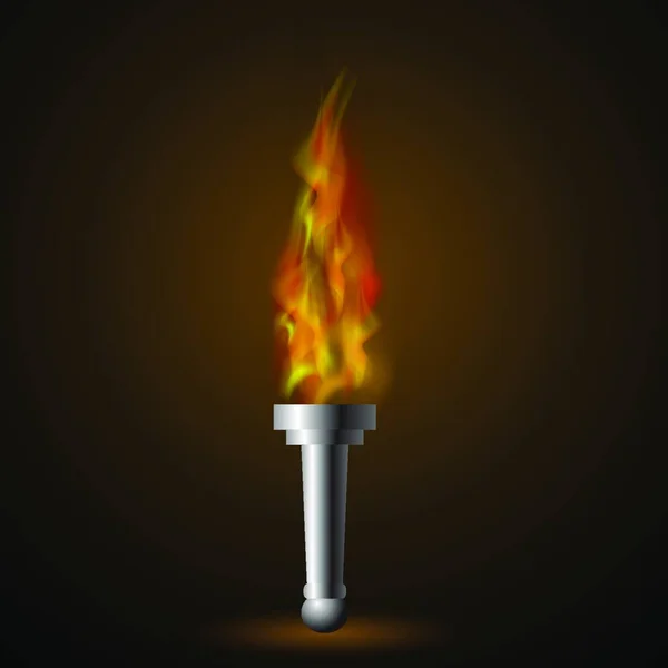Torche Brûlante Avec Flamme Feu Sur Fond Sombre — Image vectorielle