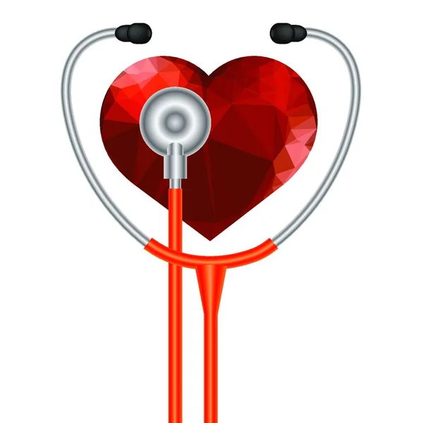 Símbolo Del Corazón Del Estetoscopio Instrumento Médico Acústico Con Cable — Vector de stock